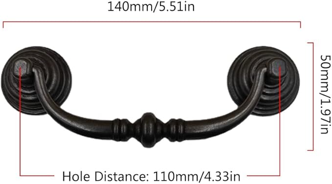 2PCS Retro Dresser Drawer Drop Bail Pulls Handles Classic Metal Swing Handles Hole Centers for Kitchen Bedroom Decoration (Brass)