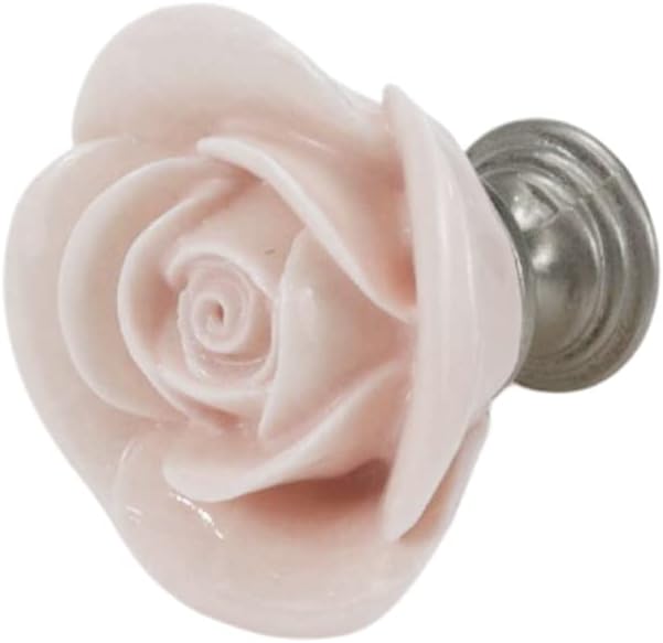 4pcs Light Pink Rose Flower Ceramic Knobs for Cabinet Drawer Door Pull Handles Dresser