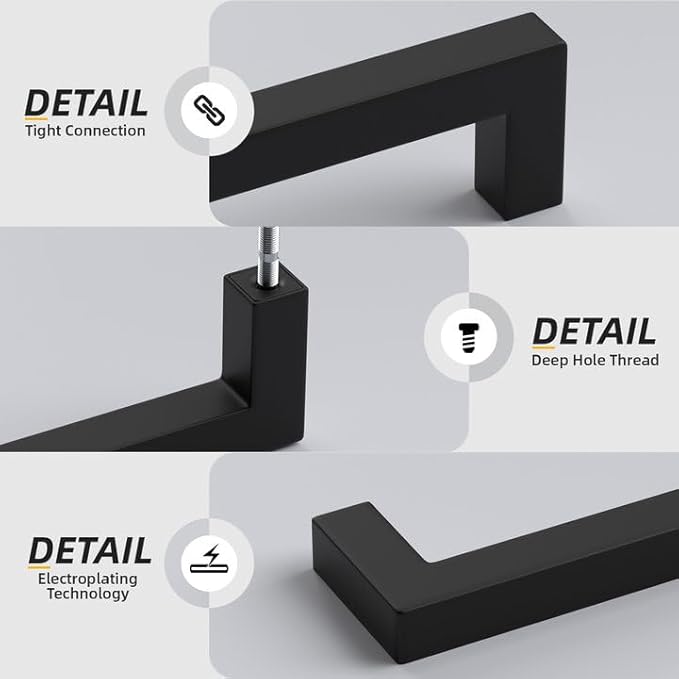 goldenwarm 100 Pack 3-3/4 Inch Black Cabinet Handles Matte Black Drawer Pulls Stainless Steel Cabinets Hardware Square Bar Modern for Kitchen Bathroom Cupboard