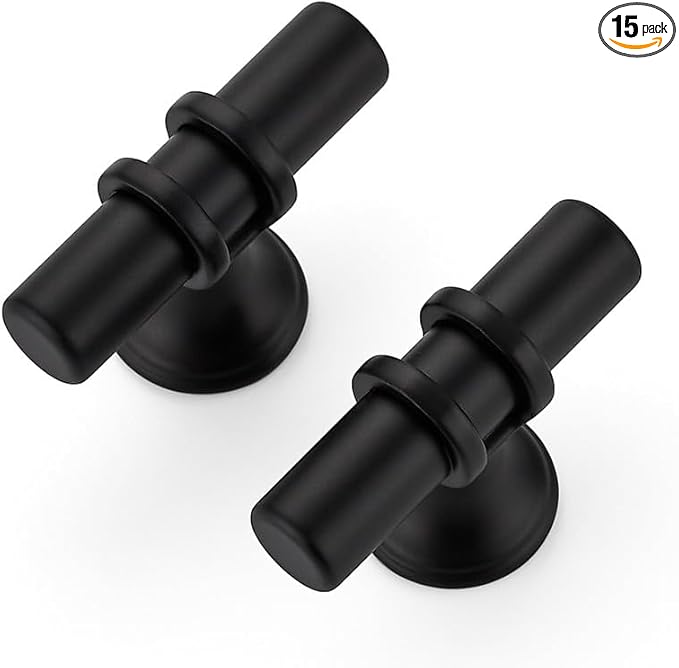 15 Pack Matte Black Cabinet Knobs - Kitchen Cabinet Knobs Black Cabinet Pulls for Kitchen Cabinet Drawer Stainless Steel Dresser Knobs for Cabinet Hardware 2 Inch Length Single Hole T Bar