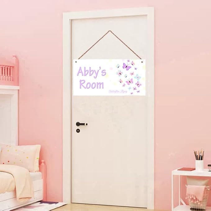 Personalized Colorful Butterfly Sign Plate Custom Name Door Sign For Girls Room Plaque Hanging Sign Flower Floral Background for Business Needs Wedding Gift Home Decor