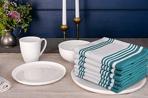 Urban Villa Kitchen Towels 100% Cotton Pack of 6, Highly Absorbent Quick Drying Super Soft Premium Dish Towels for Kitchen with Hanging Loop Hand & Tea Towels - 20x30 Inch, (Teal & White, Striped)