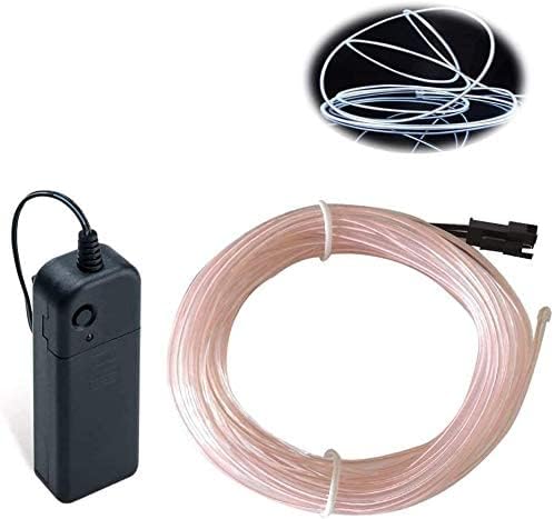 MaxLax EL Wire White, 16.4ft/5m Portable Battery Pack Neon Light Strip 360° Cuttable Glowing Rope Lights for Parties, Halloween, DIY Decoration