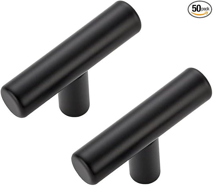 50 Pack Matte Black Cabinet Knobs - Kitchen Cabinet Knobs Black Cabinet Pulls for Kitchen Cabinet Drawer Stainless Steel Dresser Knobs for Cabinet Hardware 2in Length Single Hole T Bar