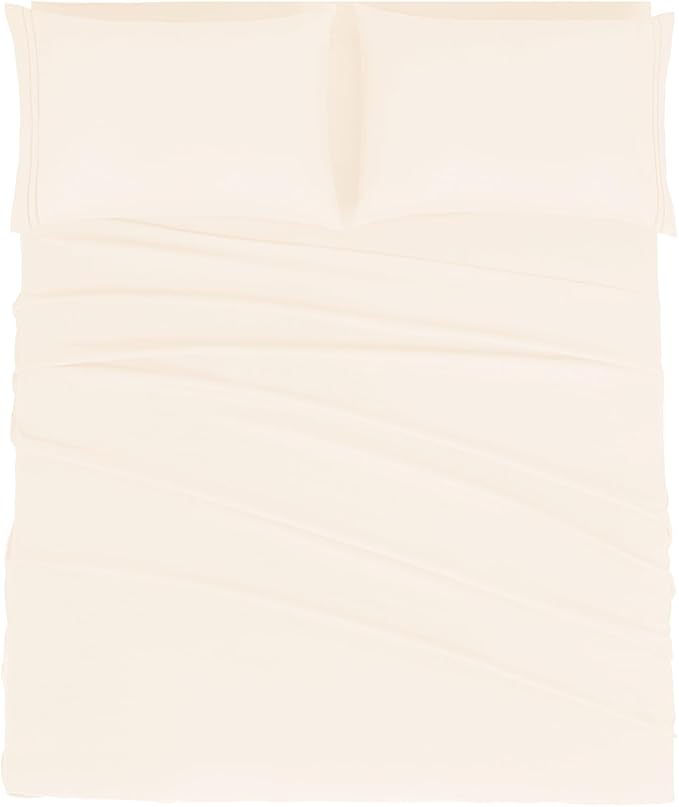 Mejoroom King Size Sheet Set - Soft Microfiber Bed Sheets,Deep Pocket Fitted Sheet, Soft, Breathable, Wrinkle & Fade Resistant - 4 Piece (King, Cream)