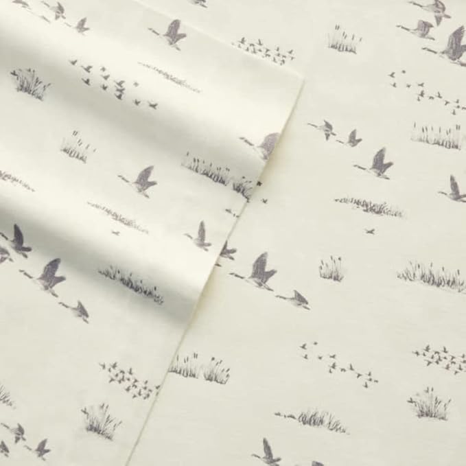 Eddie Bauer - Flannel Sheets Twin Size, Anti-Pilling & Wrinkle Resistant Cotton, Touchably Soft for All-Season Comfort - Bed Sheets with Matching Pillowcase & Fitted Sheet (Geese Meadow Yellow)
