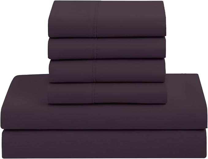 Sweet Home Collection 7 Piece Comforter Set Bag Solid Color All Season Soft Down Alternative Blanket & Luxurious Microfiber Bed Sheets, Purple, Queen