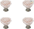 4pcs Light Pink Rose Flower Ceramic Knobs for Cabinet Drawer Door Pull Handles Dresser