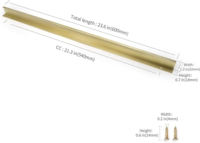 5 Pack 24" (600mm) Overall Length Overall Length Edge Finger Pull, Brushed Brass Aluminium Hidden Furniture Wardrobe Cabinet Drawer Pull Long Concealed Furniture Closet Door Handle, 3699S