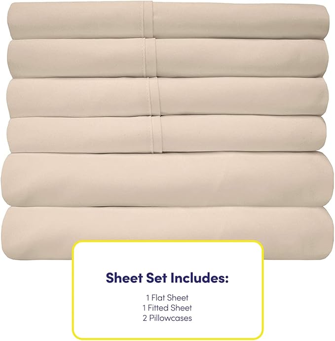 Twin Size Bed Sheets - 4 Piece 1500 Supreme Collection Fine Brushed Microfiber Deep Pocket Twin Sheet Set Bedding - 1 EXTRA PILLOW CASES, GREAT VALUE, Twin, Beige