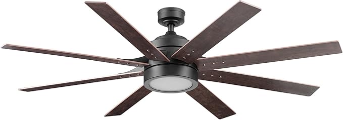 Honeywell Ceiling Fans Xerxes Modern 62 Inch Ceiling Fan with Light, Remote Control Fan, LED Indoor Fan with 8 Blades, Dark Elm and Rough Pine Blade Finish Options, Bronze (50609-01)