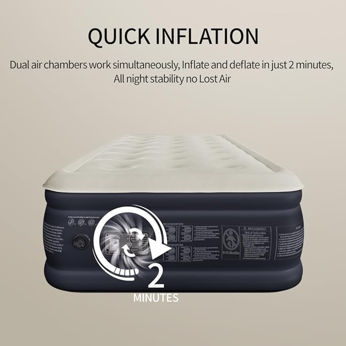 Air Mattress with Built in Pump - Upgraded Twin Blow Up Mattress, 2 Mins Quick Self Inflatable with Double Air Chamber,16"/550lbs Max, Strong Support, for Camping,Home,Guests,Portable Travel