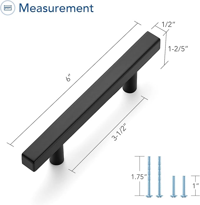 Ravinte Black Cabinet Handles 30 Pack 3-1/2 inch Matte Black Square Cabinet Pulls Kitchen Hardware 6 inch Overall Length Kitchen Drawer Pulls