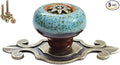 5 Pack Retro Ceramic Knobs,Vintage Dresser Kitchen Petal Cabinet Pulls Rustic Zinc Alloy Base Back Plate Kid Cupboard Wardrobe Drawer Door Handles (Leopard Print Blue)