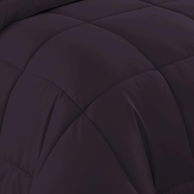 Sweet Home Collection 7 Piece Comforter Set Bag Solid Color All Season Soft Down Alternative Blanket & Luxurious Microfiber Bed Sheets, Purple, Queen