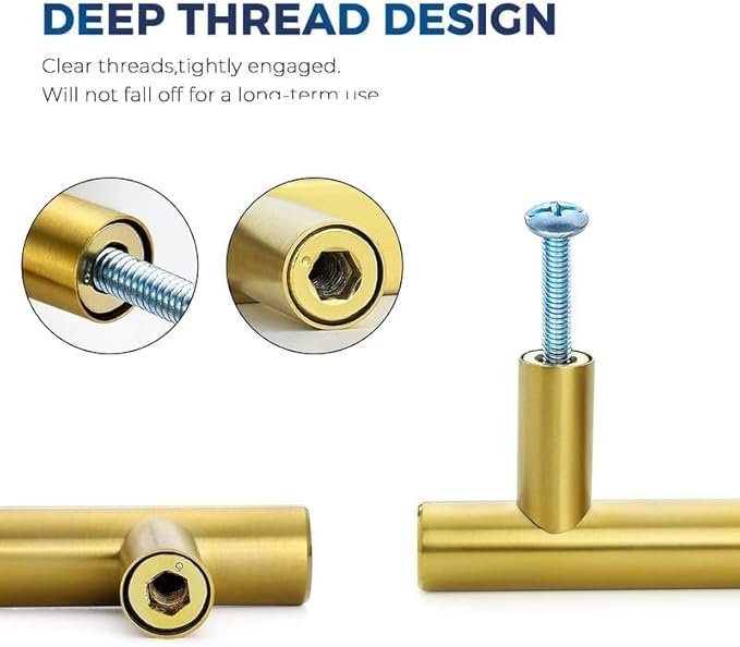 JOY DECOR 60 Pack Cabinet Handles, Gold Cabinet Pulls, 7-1/2 in Hole Center Kitchen Cabinet Handles, Stainless Steel T Bar Handles for Dresser Drawers