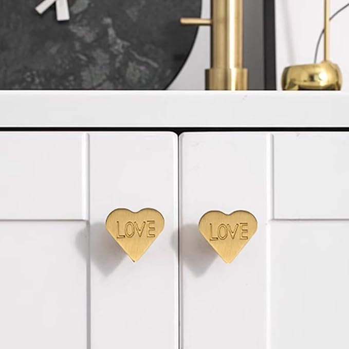 4Pcs Brass Knobs for Kids Cute Decorative Handles for Boys and Girls (Heart)