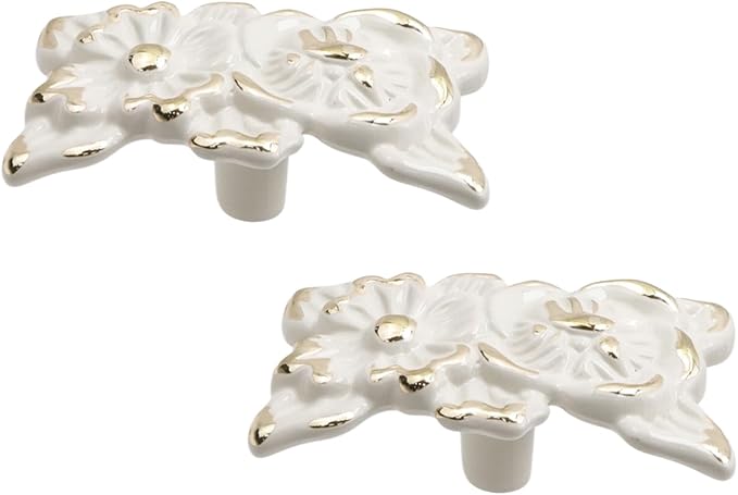 2Pcs Euro Rose Decorative Cabinet Knobs Handles Pulls Ivory Drawer Knobs Handles Pulls Vintage Kitchen Flower Drawer Dresser Vanity Nightstand Cupboard Wardrobe Pull Single Hole Knobs