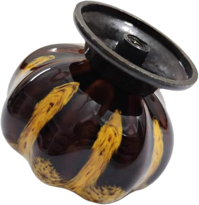 5 Pack Vintage Ceramic Pumpkin Cabinet Knobs, Kitchen Cabinet Drawers Dresser Cupboard Pull Handles Door Pulls with 5 Kinds of Screws (Leopard Print -Yellow)
