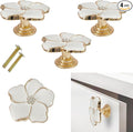 4 pcs Flower Petal Knobs,Creative Silver Flower Drawer Pulls Handles with Screws Single Hole Handle for Cabinet, Dressing ，Home Decor Handles (White)