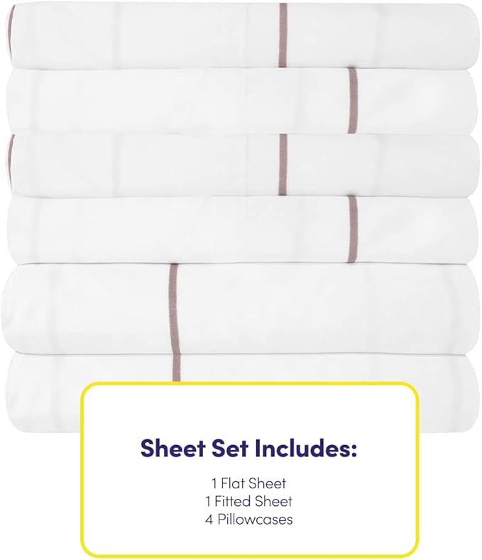 Cal King Size Bed Sheets - 6 Piece 1500 Supreme Collection Fine Brushed Microfiber Deep Pocket California King Sheet Set Bedding - 2 Extra Pillow Cases, Great Value, California King, Window Pane White