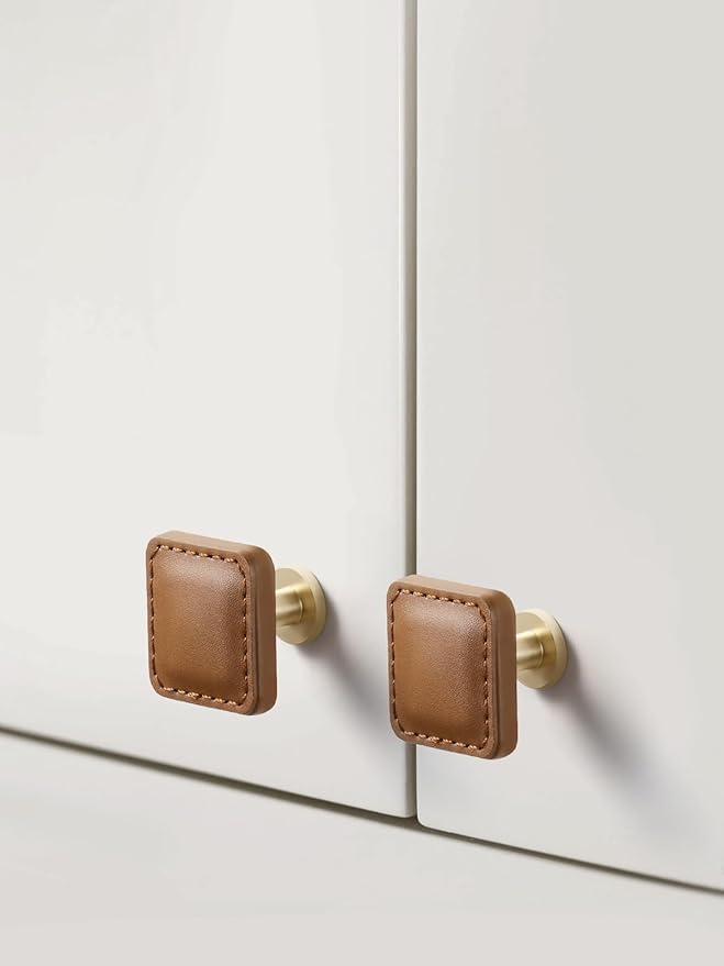 5 Pack Brown Leather Drawer Pulls Square Leather Handles Cabinet knobs for Kitchen Bathroom Cabinets Dressers Furniture Handles