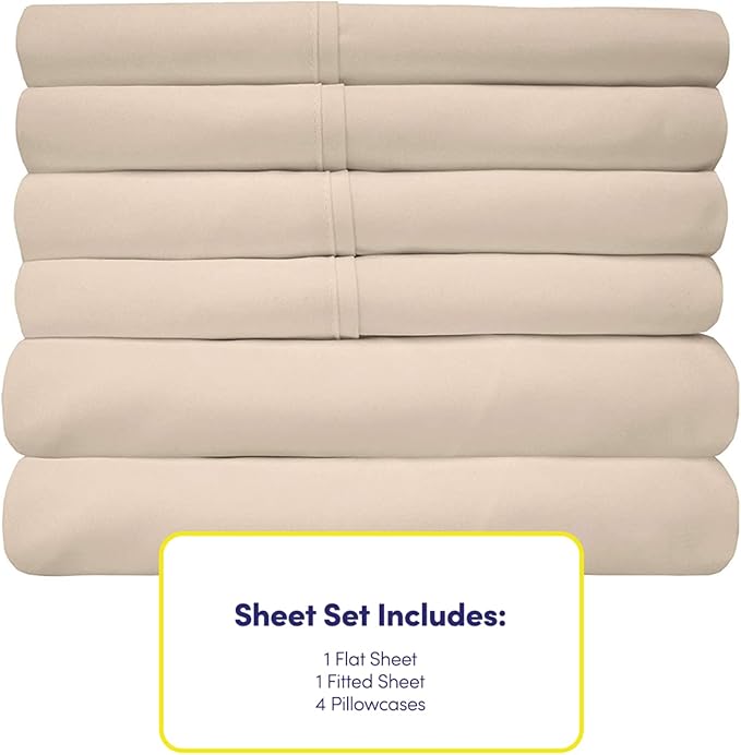 King Size Bed Sheets - 6 Piece 1500 Supreme Collection Fine Brushed Microfiber Deep Pocket King Sheet Set Bedding - 2 Extra Pillow Cases, Great Value, King, Beige