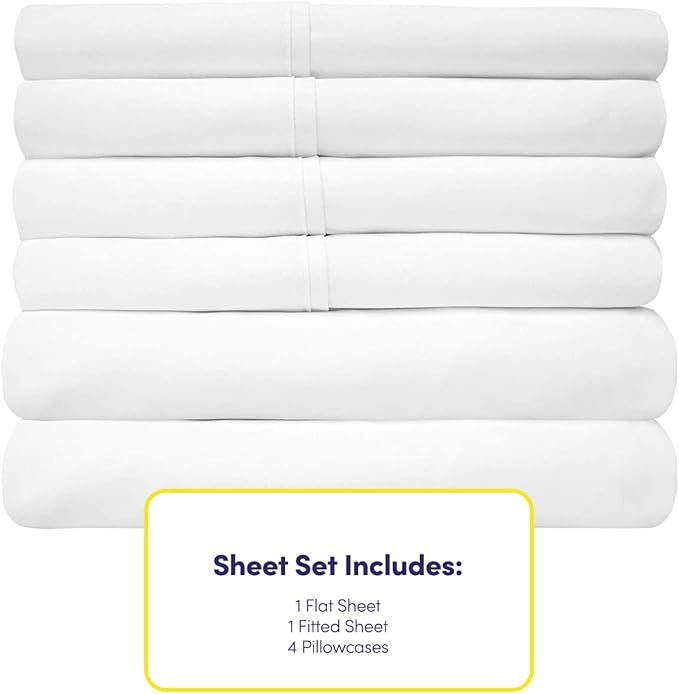 Full Size Bed Sheets - 6 Piece 1500 Supreme Collection Fine Brushed Microfiber Deep Pocket Full Sheet Set Bedding - 2 Extra Pillow Cases, Great Value, Full, White
