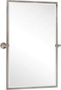 TEHOME 28.5 x 36 inch Brushed Nickel Metal Framed Pivot Rectangle Bathroom Mirror in Stainless Steel Tilting Beveled Vanity Mirrors for Wall