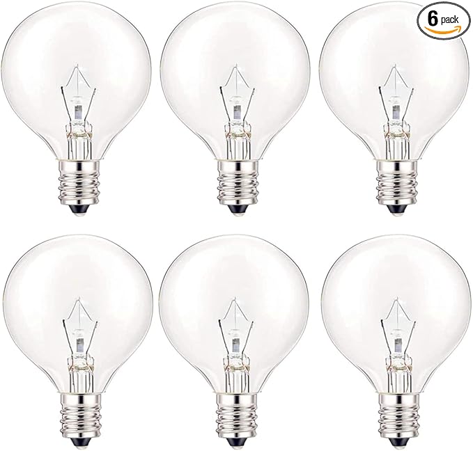 30 Watt G50 Wax Warmer Light Bulbs, Replacing Bulbs for Full Size Scentsy Warmers, E12 Base G16.5 Globe Clear Bulb for Candle Wax Warmer, Long Lifespan, 120 Volt (6 Pack)