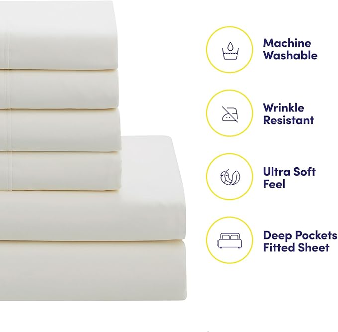 Sweet Home Collection 7 Piece Comforter Set Bag Solid Color All Season Soft Down Alternative Blanket & Luxurious Microfiber Bed Sheets, Ivory, Queen