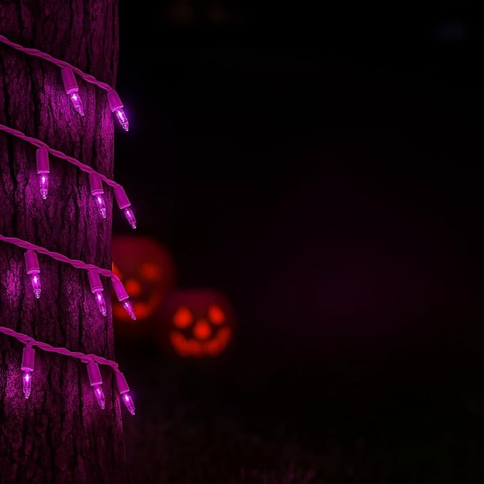 Novelty Lights 50 Feet 100 Bulb Incandescent Mini Light String, Purple with 6-Inch Spacing on White Wire, UL Listed Commercial Grade Indoor/Outdoor Mini Lights, Connectable End-to-End