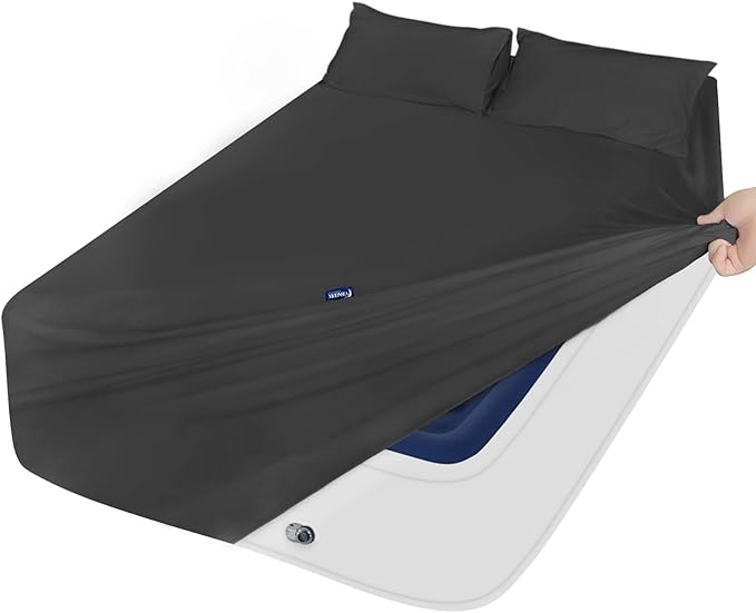 Extra Deep Pocket Queen Sheet Sets for Air Mattress - Deep Pocket Sheets Queen Size Sets - Sheets with Pocket on Side - Easily Fits Extra Deep 16 in to 24 in Pillow Top (Black)