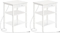 HOOBRO Side Tables Set of 2 with Charging Station and USB Ports, Small End Tables for Small Space, 3-Tier Nightstands with Adjustable Shelf, for Living Room, Bedroom and Balcony, White WW112BZP201