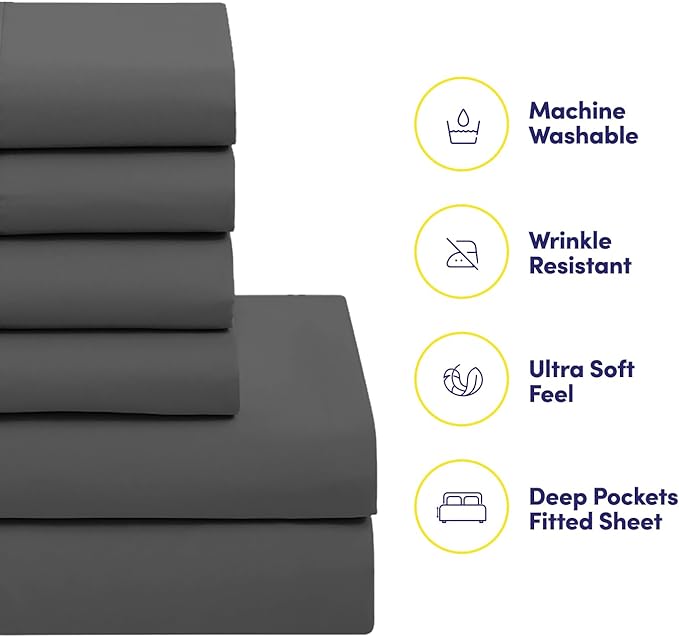 Queen Comforter Set with Sheets - 7-Piece Bedding Collection - 1 Comforter, 1 Fitted Sheet, 1 Flat, 4 Pillowcases - Deep Pocket - Soft & Breathable Premium Quality - Ideal for All Seasons, Gray
