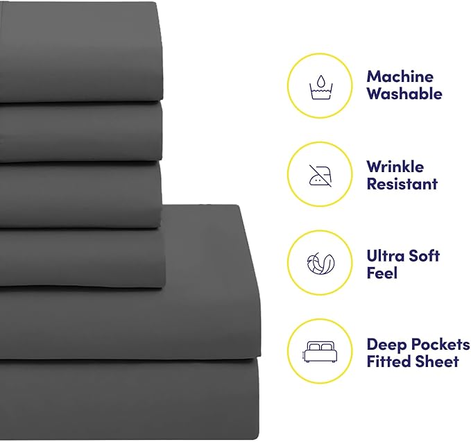 Sweet Home Collection RV Short Queen Comforter Set for RV Camper - Comforter Set with Fitted & Flat Sheet, 4 Pillowcases - Tailored for RV Short Queen Beds - Cozy Essentials for Your RV Bedroom, Gray