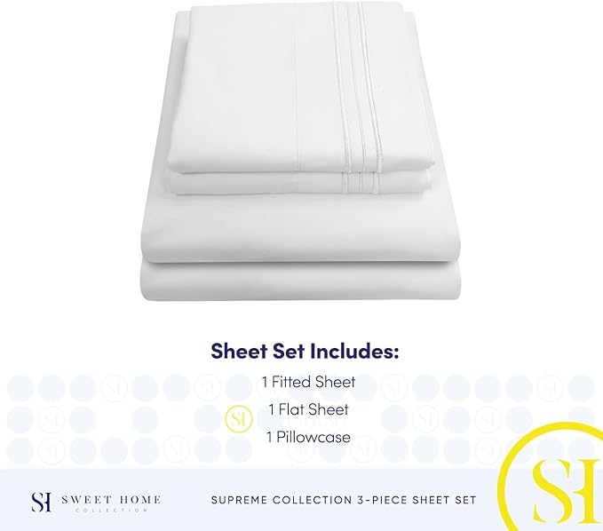 Twin Sheets - Breathable Luxury Sheets with Full Elastic & Secure Corner Straps Built In - 1800 Supreme Collection Extra Soft Deep Pocket Bedding Set, Sheet Set, EXTRA DEEP pocket - Twin, White