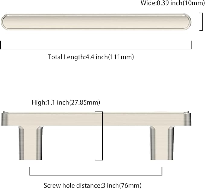 10 Pack 3 Inch(76mm) Kitchen Cabinet Handles Brushed Satin Nickel Cabinet Pulls Kitchen Cabinet Hardware Drawer Pulls for Cupboard Wardrobe