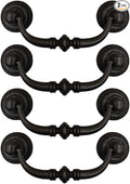 4PCS Retro Dresser Drawer Drop Bail Pulls Handles Classic Metal Swing Handles Hole Centers for Kitchen Bedroom Decoration (Iron Black)