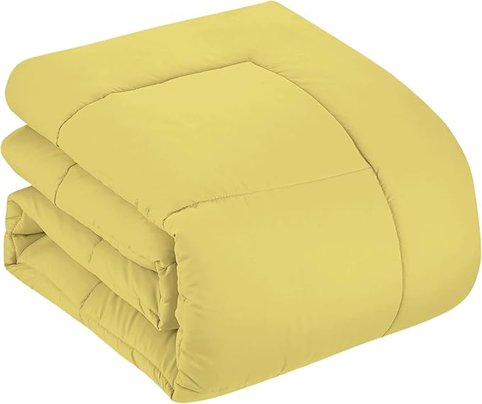 Sweet Home Collection 5 Piece Comforter Set Bag Solid Color All Season Soft Down Alternative Blanket & Luxurious Microfiber Bed Sheets, Yellow, Twin (Pack of 4)