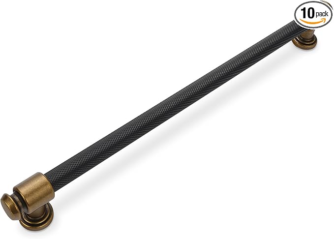10 Pack 10 inch(254mm) Black and Antique Brass Kitchen Cabinet Handles Knurled Cabinet Pulls Black Drawer Pulls Kitchen Cabinet Hardware