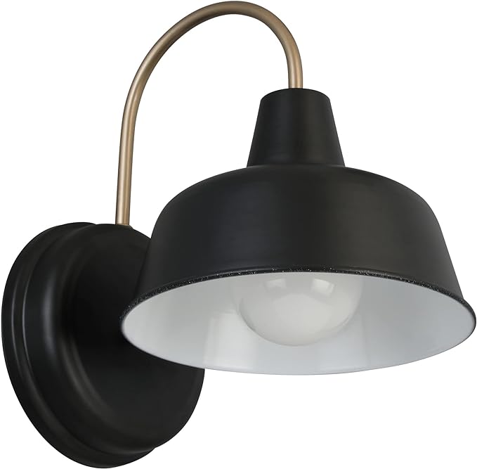 Design House Mason Barn Light Indoor/Outdoor Wall Mount Modern Industrial Farmhouse Wall Light for Patio, Garage, Bathroom, Office, Kitchen, 8-Inch, Matte Black and Gold, 588285