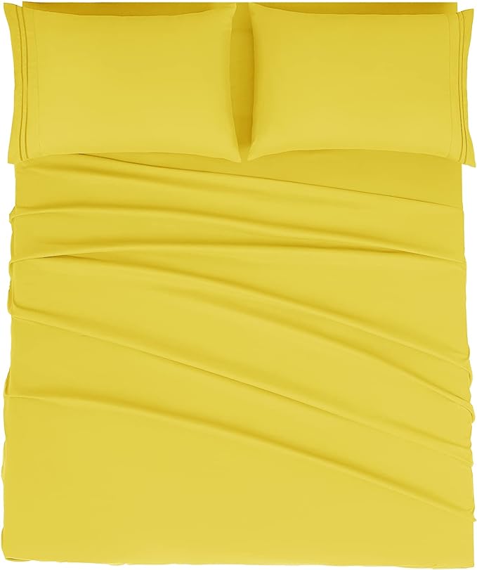 Mejoroom Full Size Sheet Sets - Hotel Luxury 1800 White Sheet - 16 Inch Deep Pocket Bed Sheets, Extra Soft, Breathable, Wrinkle, Fade & Stain Resistant - 4 Piece (Full, Yellow)