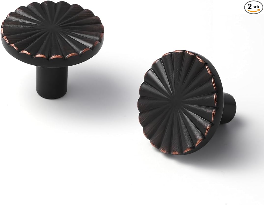 2 Pack Oil Rubbed Bronze Cabinet Knobs Flat Drawer Pulls Kitchen Cupboard Bathroom Dresser Cabinet Hardware Handles Zinc Alloy