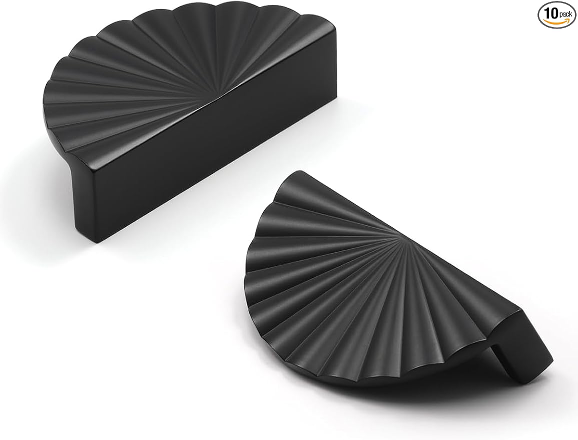 10 Pack Black Cabinet Pulls 3" Hole Center Cup Flat Matte Black Drawer Pulls Kitchen Cupboard Bathroom Dresser Cabinet Hardware Handles Zinc Alloy