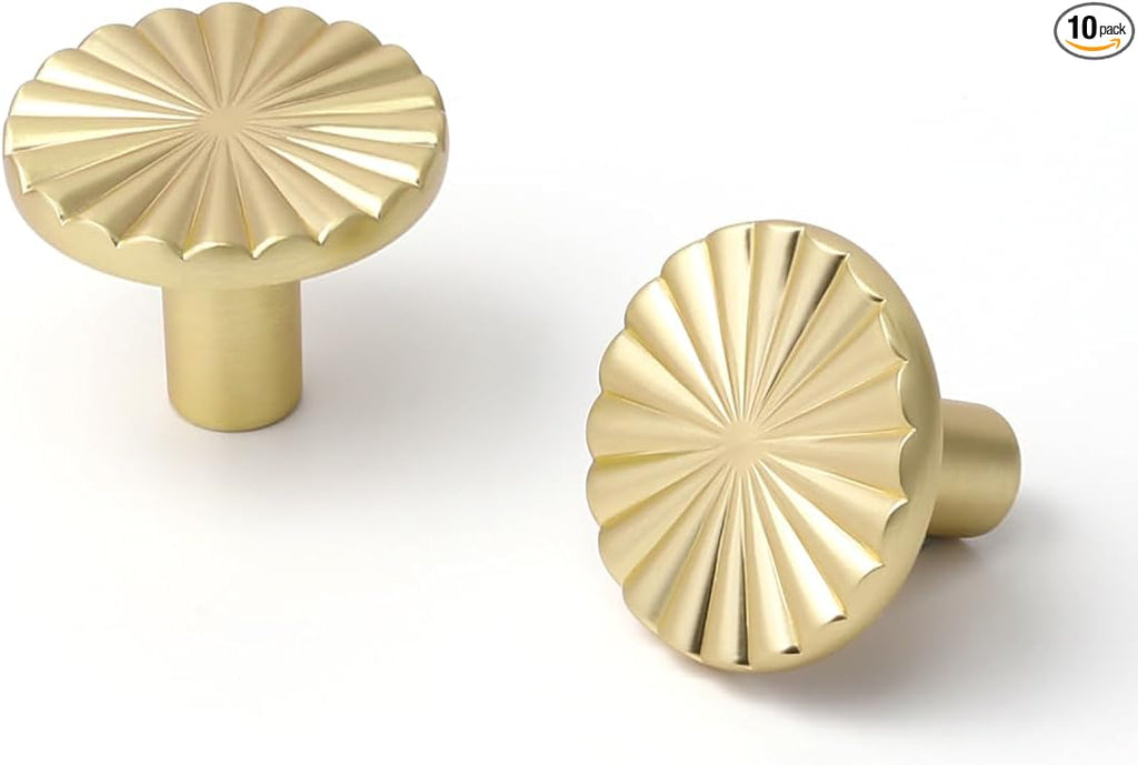 10 Pack Brushed Gold Cabinet Knobs Brass Flat Drawer Pulls Kitchen Cupboard Bathroom Dresser Cabinet Hardware Handles Zinc Alloy