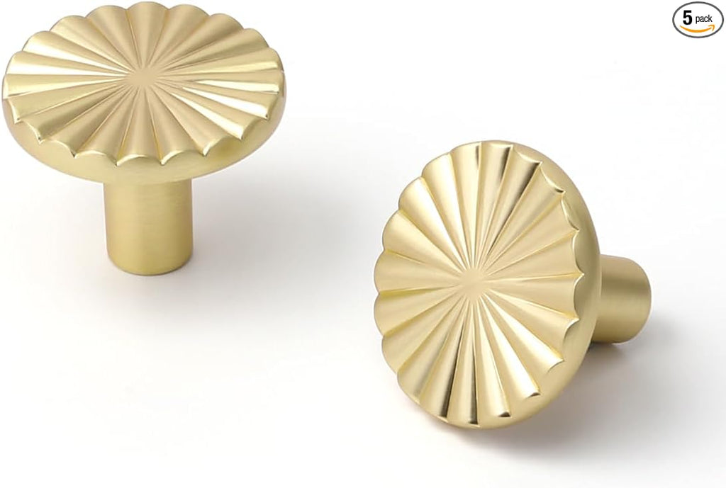 5 Pack Brushed Gold Cabinet Knobs Brass Flat Drawer Pulls Kitchen Cupboard Bathroom Dresser Cabinet Hardware Handles Zinc Alloy