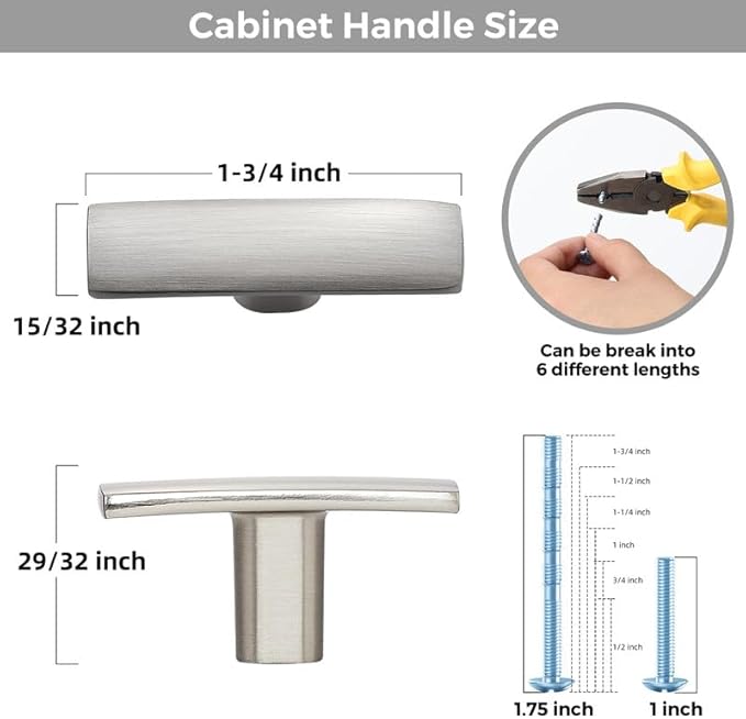 1 Pack Silver Cabinet Knobs - Curved Cabinet Pulls Brushed Nickel Knobs for Kitchen Drawer Solid Dresser Hardware 1-3/4in Length Single Hole