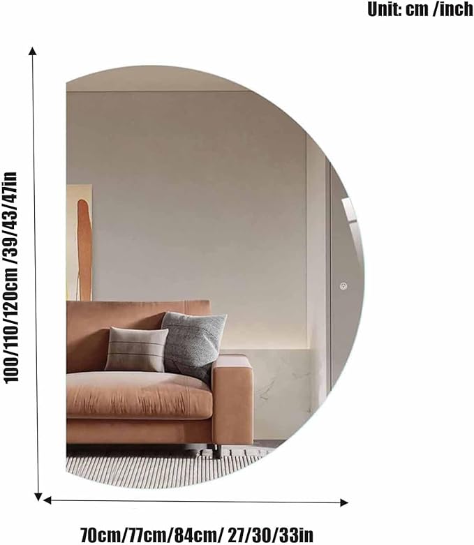 47" Half Moon LED Bathroom Mirror,Frameless Backlit Wall Mirror, Anti-Fog Smart Vanity Mirror,3 Colors Lights Dimmable Brightness and Time,Touch Switch(Left Semicircle,47 * 33in)