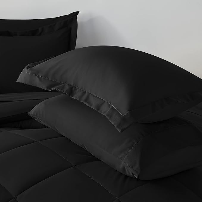 CozyLux Full Size Comforter Sets Black - 7 Pieces Bed in a Bag Full, Luxury Soft Bed Set for All Seasons, Bedding Set with Down Alternative Comforter, Sheets, Pillowcases & Shams